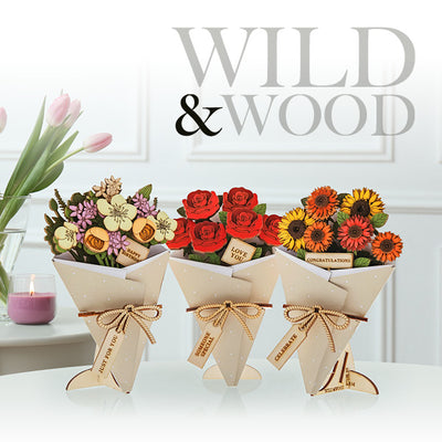 Discover Wild & Wood: Handcrafted Wooden Flower Figurine Cards for every occasion