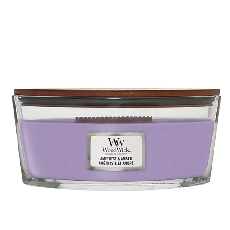 Amethyst and Amber Ellipse Wood Wick Candle - Enesco Gift Shop
