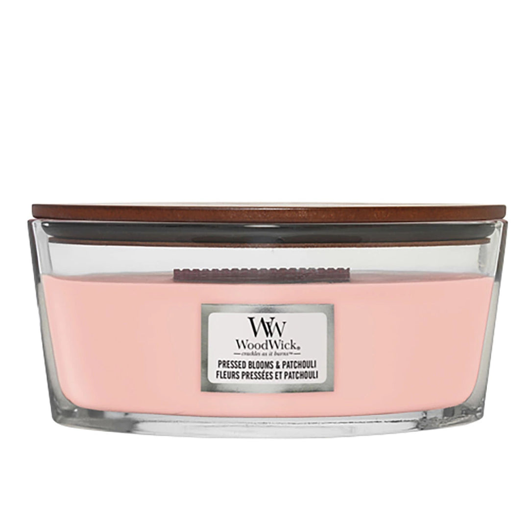 Pressed Blooms &amp; Patchouli Ellipse Wood Wick Candle