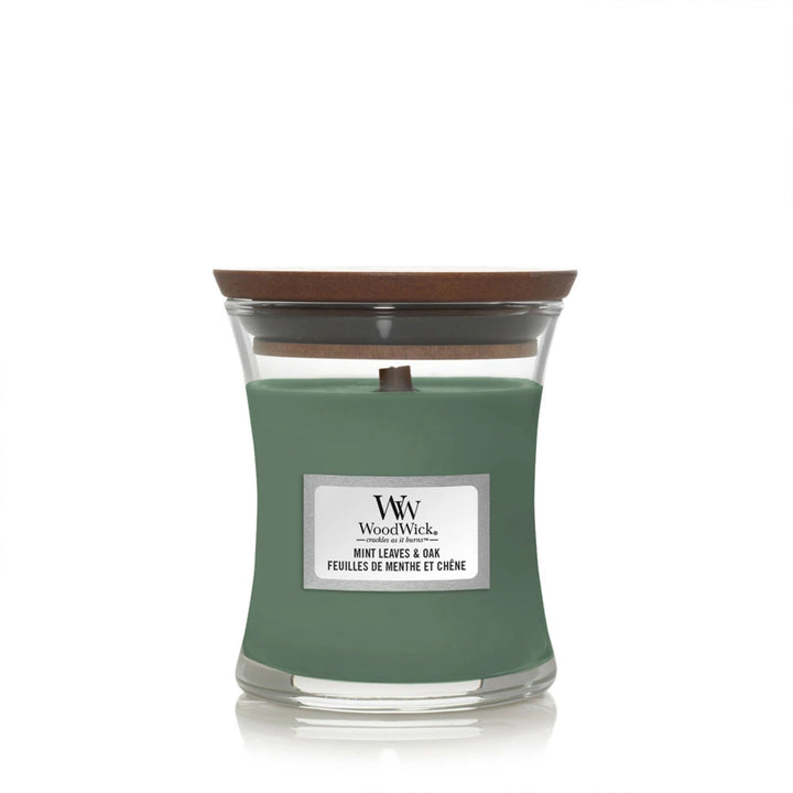 Mint Leaves Oak Mini Hourglass Wood Wick Candle