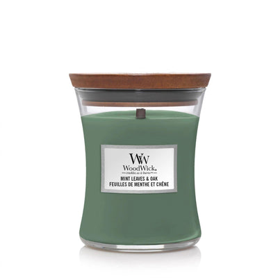 Mint Leaves Oak Medium Hourglass Wood Wick Candle - Enesco Gift Shop