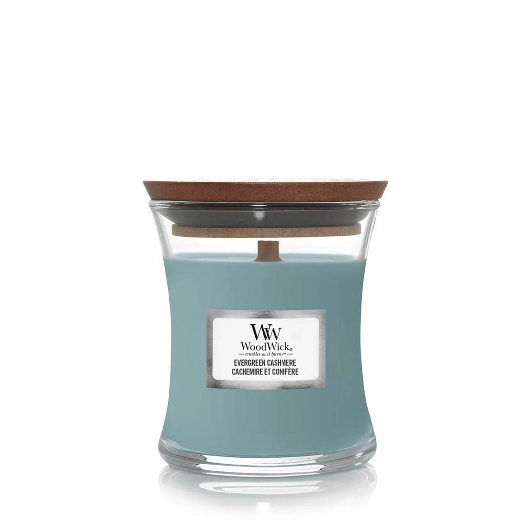 Evergreen Cashmere Mini Hourglass Wood Wick Candle