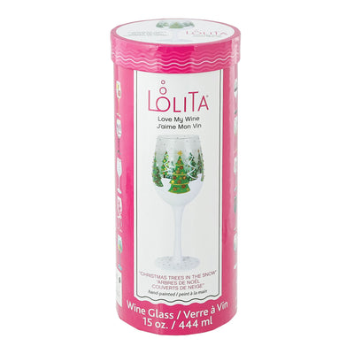 Christmas Trees in the Snow Wine Glass by Lolita