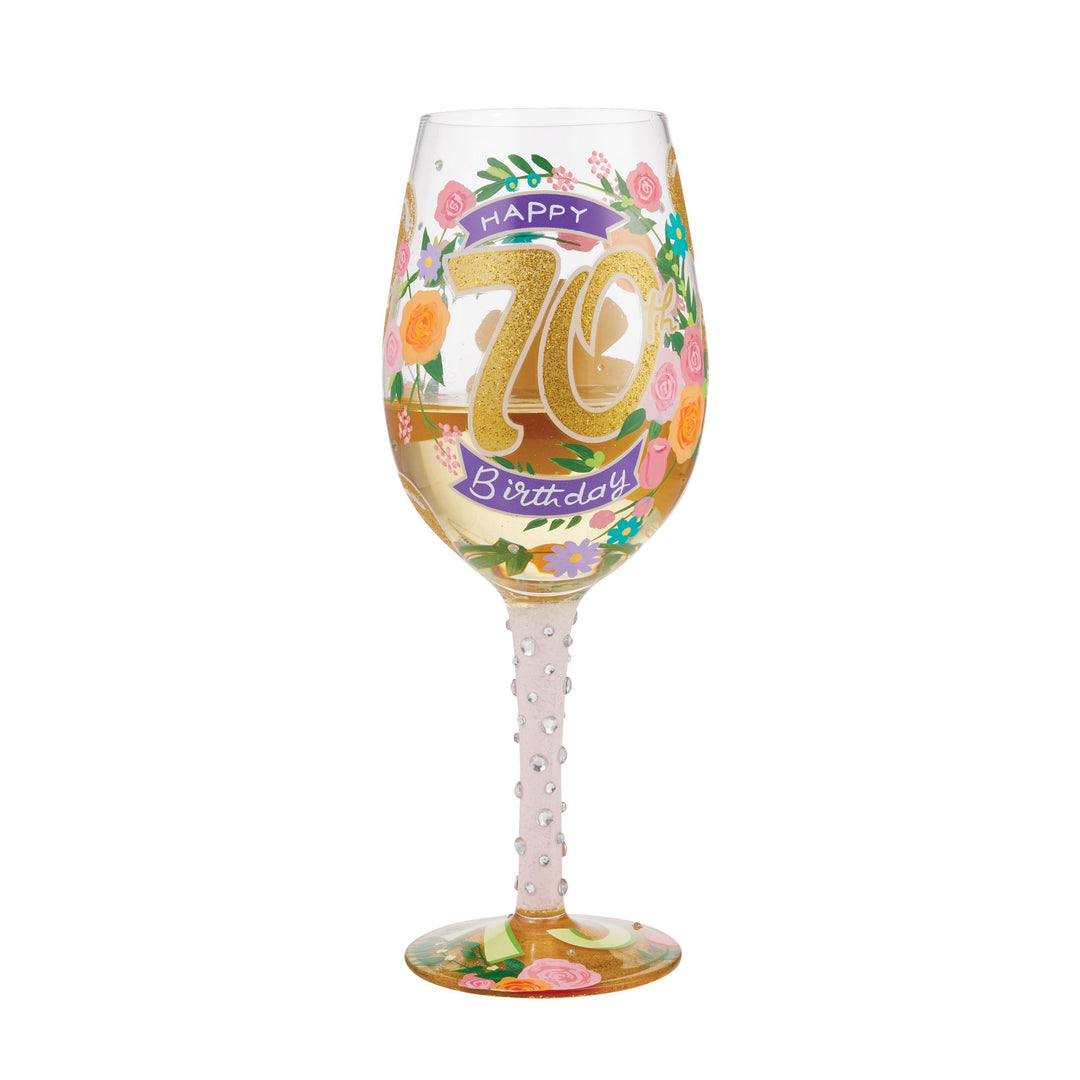 Happy 70th Birthday Wine Glass by Lolita