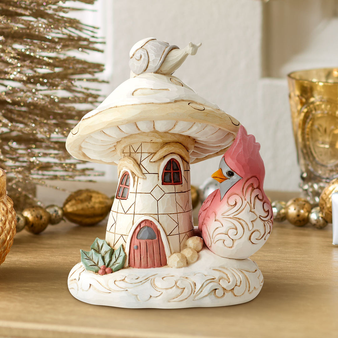 Woodland Mushroom House with Cardinal Figurine - Heartwood Creek by Jim Shore