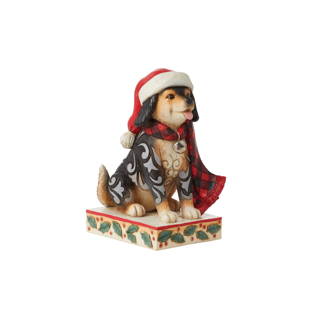 Highland Glen Dog in Santa Hat Figurine - Heartwood Creek by Jim Shore