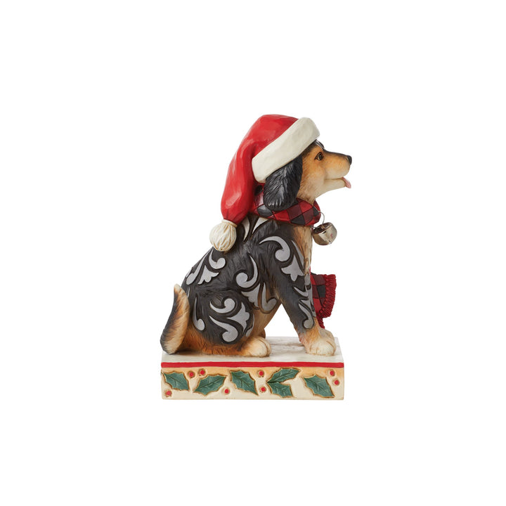 Highland Glen Dog in Santa Hat Figurine - Heartwood Creek by Jim Shore