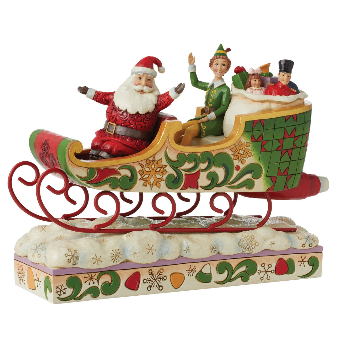 Spreading Christmas Cheer (Buddy and Santa in Sleigh Figurine) - Elf by Jim Shore