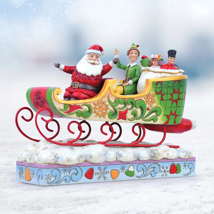 Spreading Christmas Cheer (Buddy and Santa in Sleigh Figurine) - Elf by Jim Shore