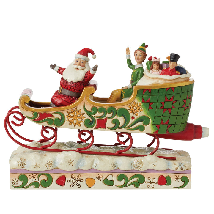 Spreading Christmas Cheer (Buddy and Santa in Sleigh Figurine) - Elf by Jim Shore