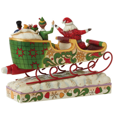 Spreading Christmas Cheer (Buddy and Santa in Sleigh Figurine) - Elf by Jim Shore