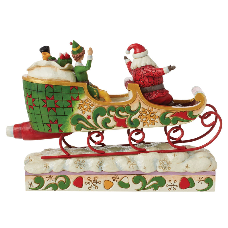 Spreading Christmas Cheer (Buddy and Santa in Sleigh Figurine) - Elf by Jim Shore