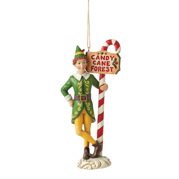 Buddy Elf with Candy Cane Forest Signpost Hanging Ornament - Elf by Jim Shore