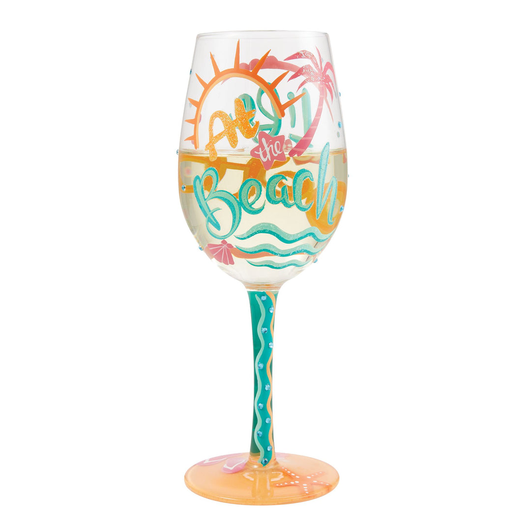 Life At The Beach Wine Glass by  Lolita