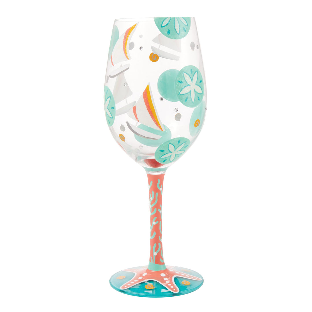 Sailboats and Sand Dollars Wine Glass by Lolita