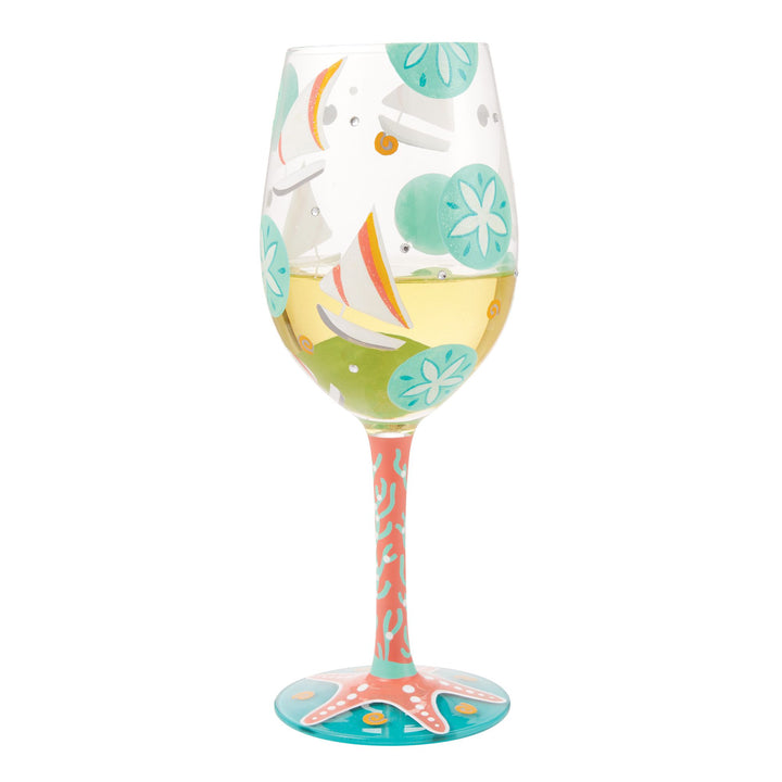 Sailboats and Sand Dollars Wine Glass by Lolita