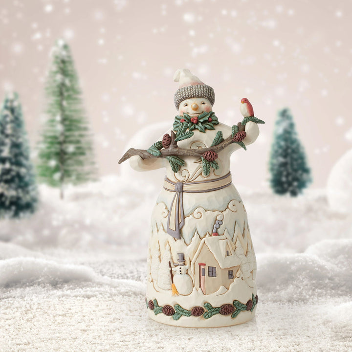 Winter in the Woodlands (White Woodland Snowman with Pine Garland Figurine) - Heartwood Creek by Jim Shore