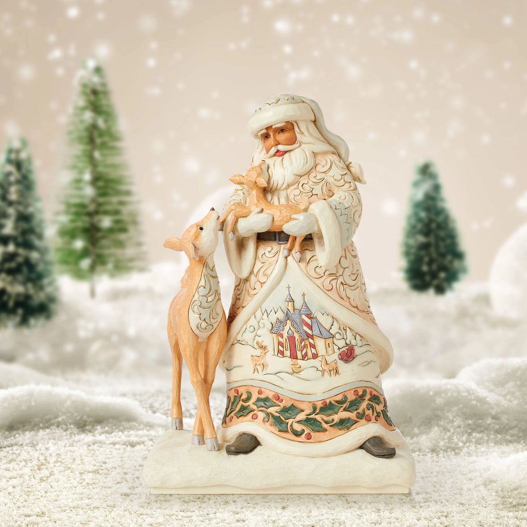 Believe in Kindness (White Woodland Santa with Fawn ad Deer Figurine) - Heartwood Creek by Jim Shore