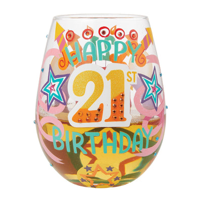 Happy 21st Birthday Stemless Wine Glass by Lolita - Enesco Gift Shop
