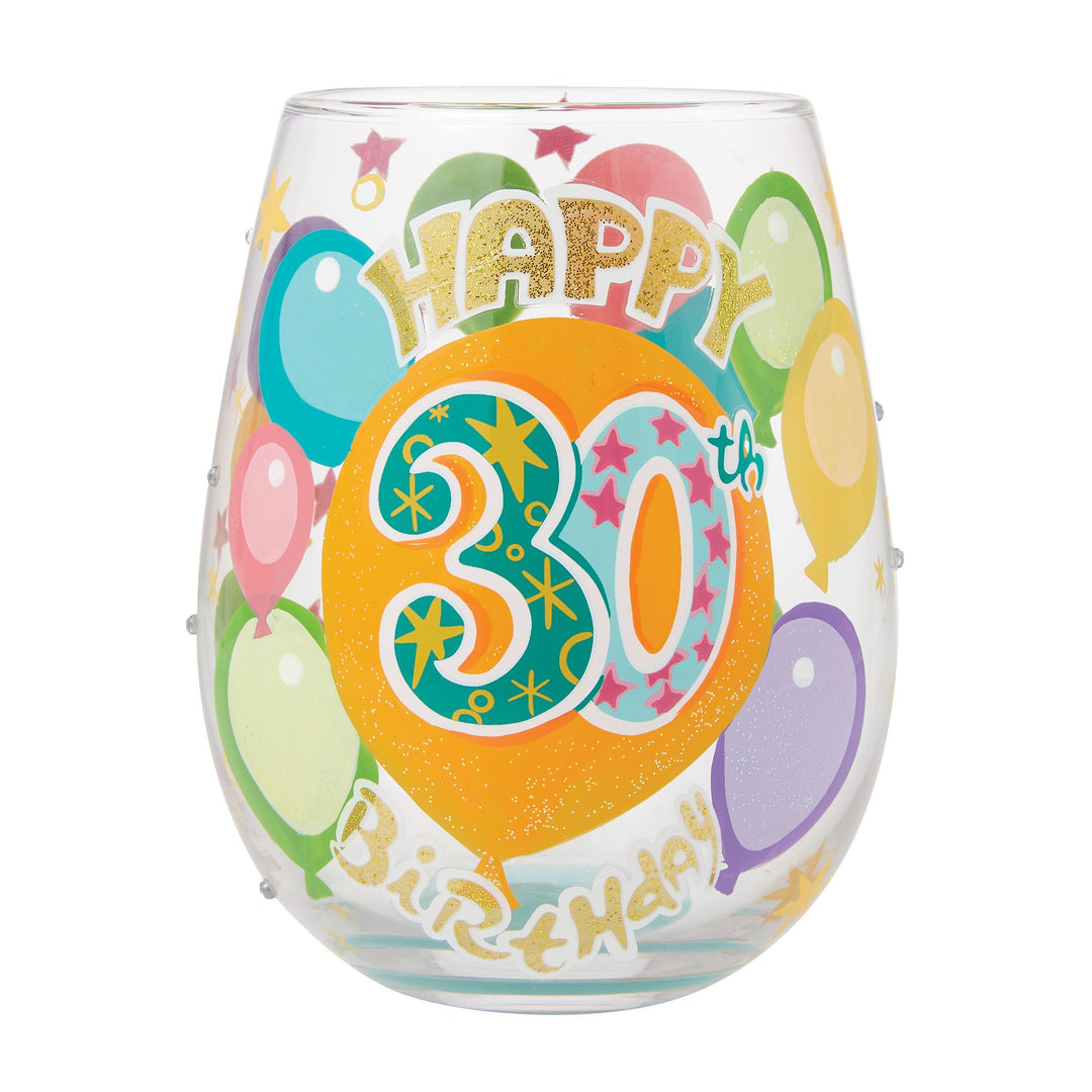 Happy 30th Birthday Stemless Wine Glass by Lolita