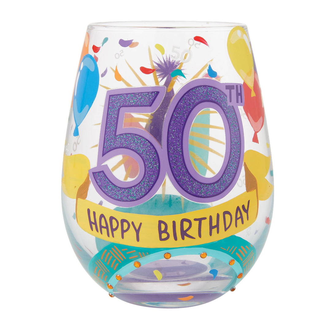 Happy 50th Birthday Stemless Wine Glass by Lolita