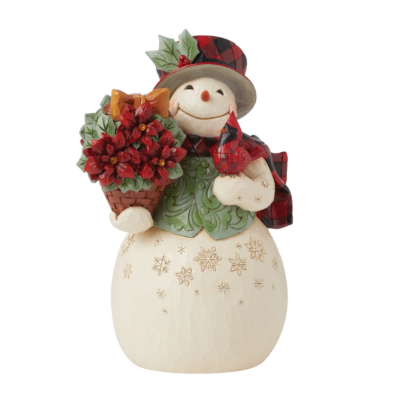 Holiday Blooms (Snowman with Poinsettia Basket) - Heartwood Creek by Jim Shore