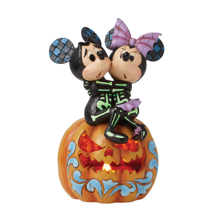 Spine-tingling Sweethearts (Mickey & Minnie LED Pumpkin) - Disney Traditions byJim Shore