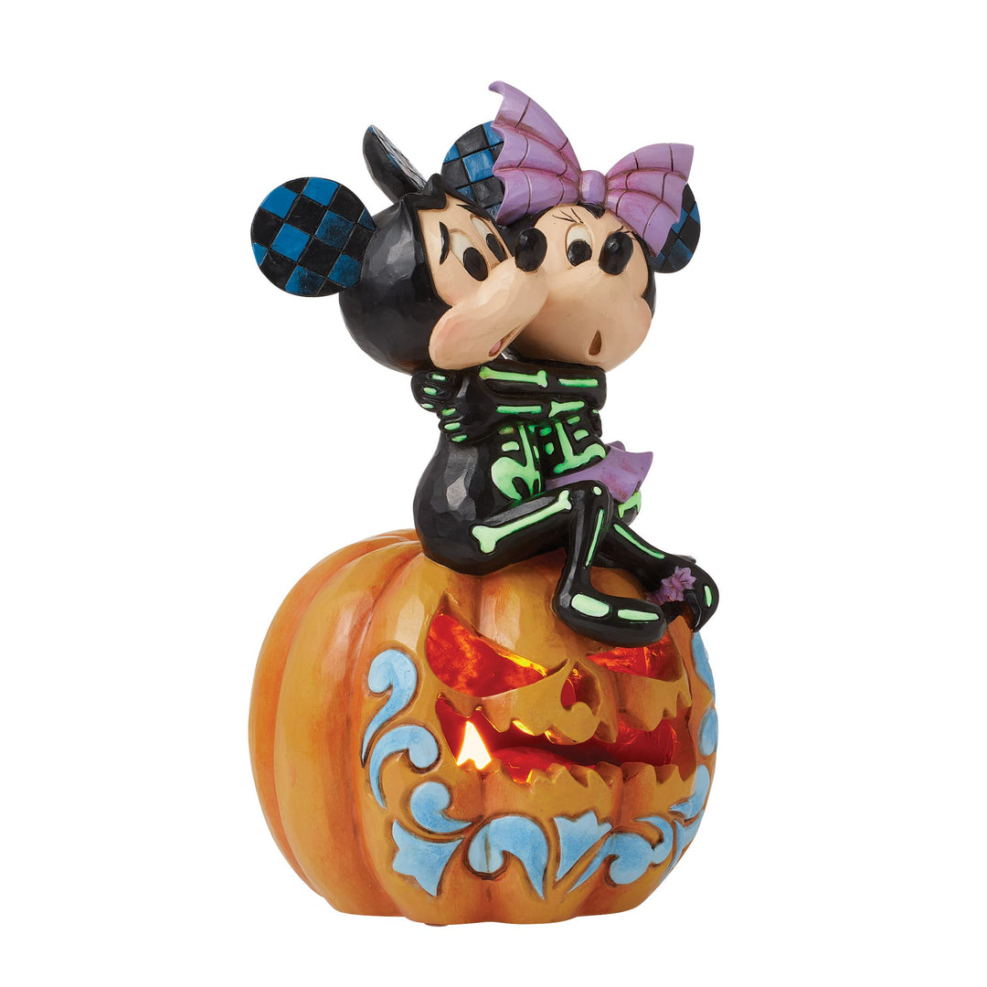 Spine-tingling Sweethearts (Mickey & Minnie LED Pumpkin) - Disney Traditions byJim Shore