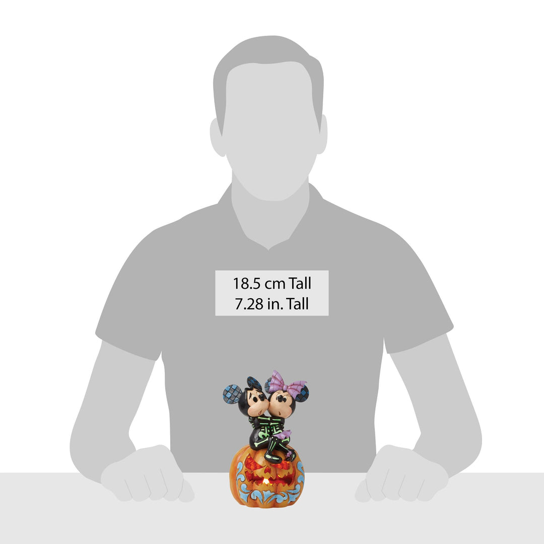 Spine-tingling Sweethearts (Mickey & Minnie LED Pumpkin) - Disney Traditions byJim Shore