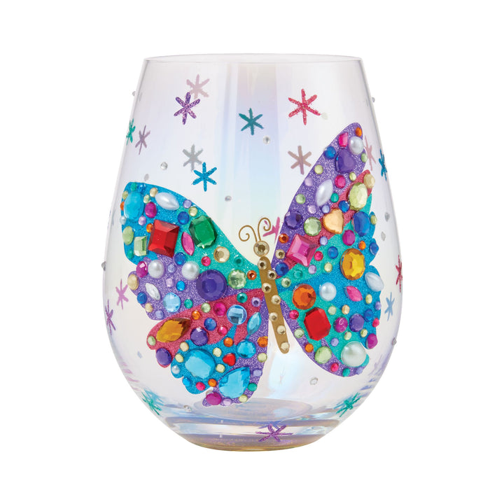 Bejewelled Butterfly Stemless Glass by Lolita