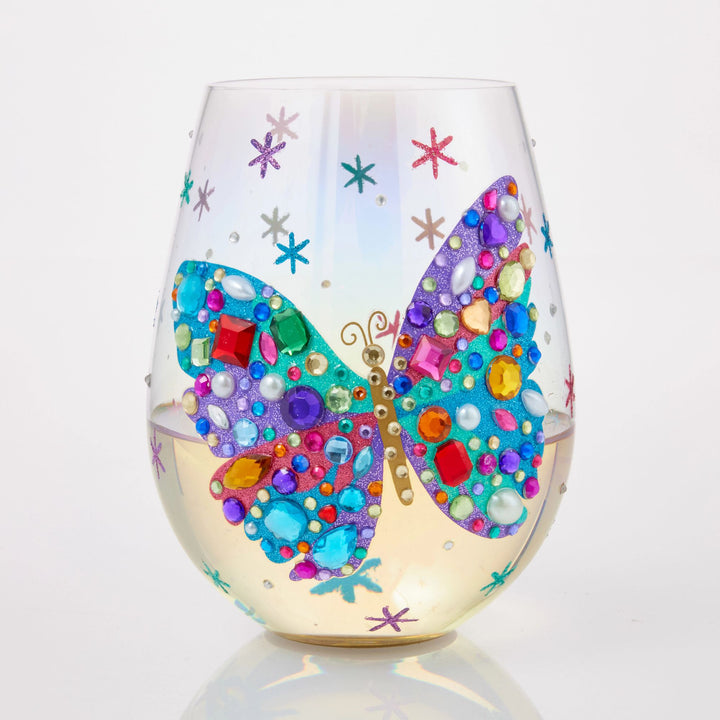 Bejewelled Butterfly Stemless Glass by Lolita