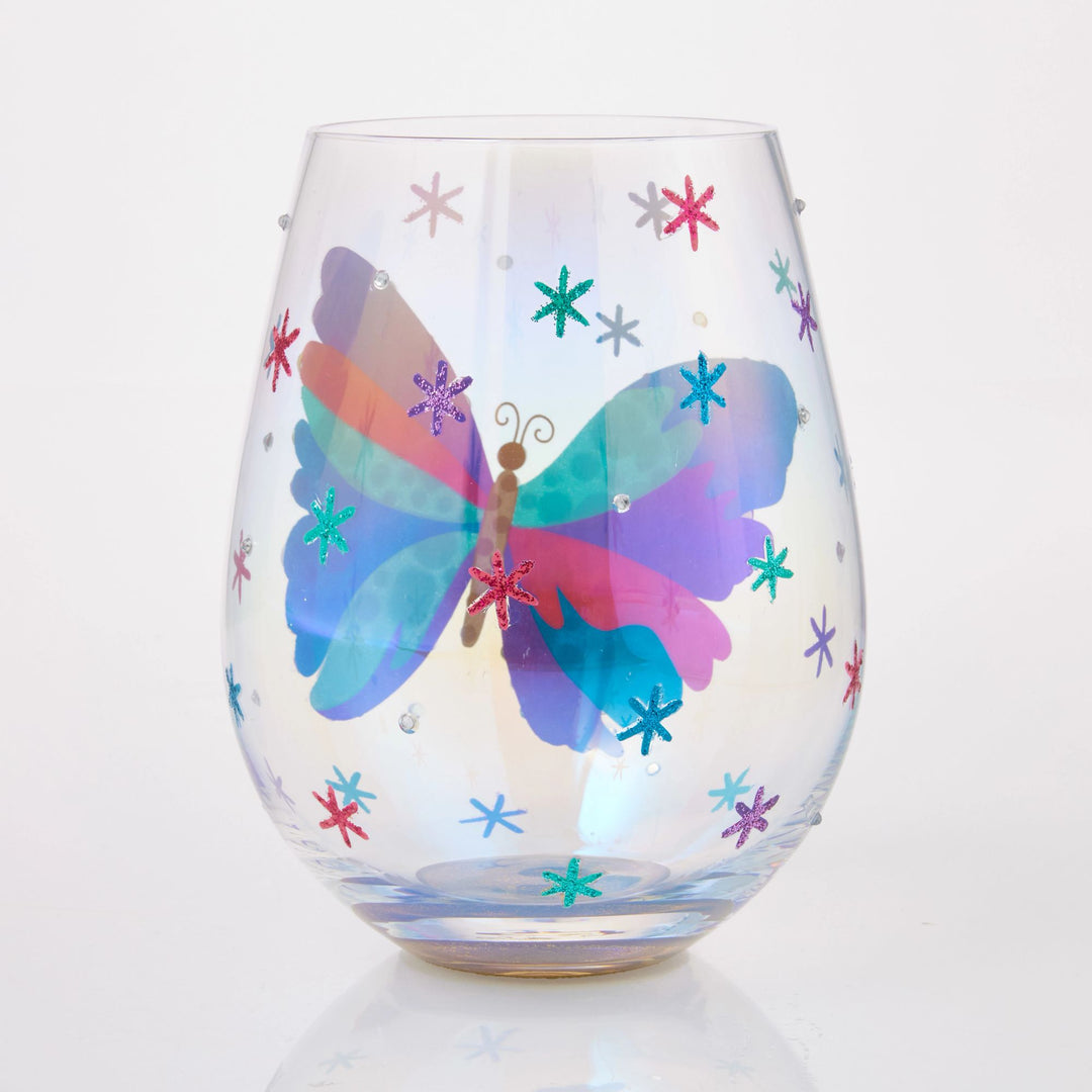 Bejewelled Butterfly Stemless Glass by Lolita