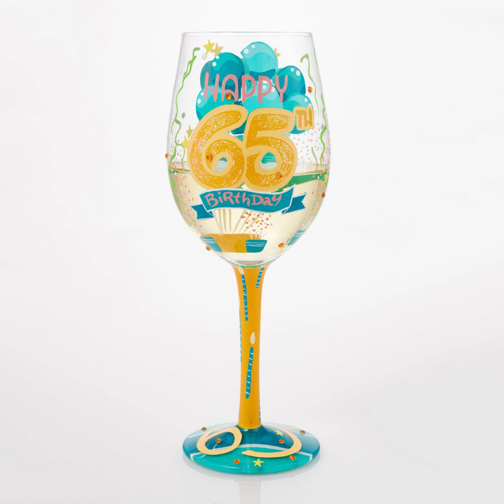 Happy 65th Birthday Wine Glass by Lolita