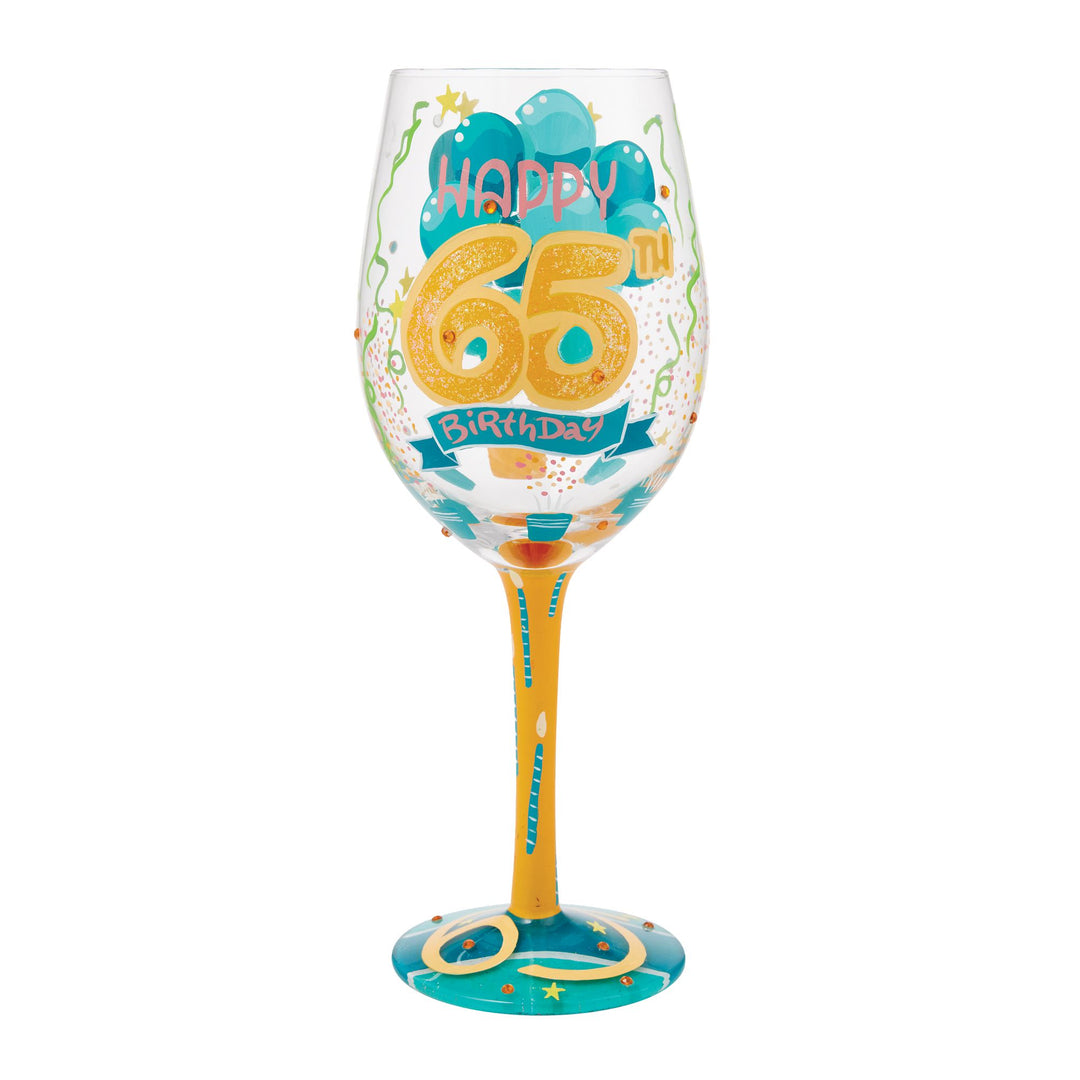 Happy 65th Birthday Wine Glass by Lolita