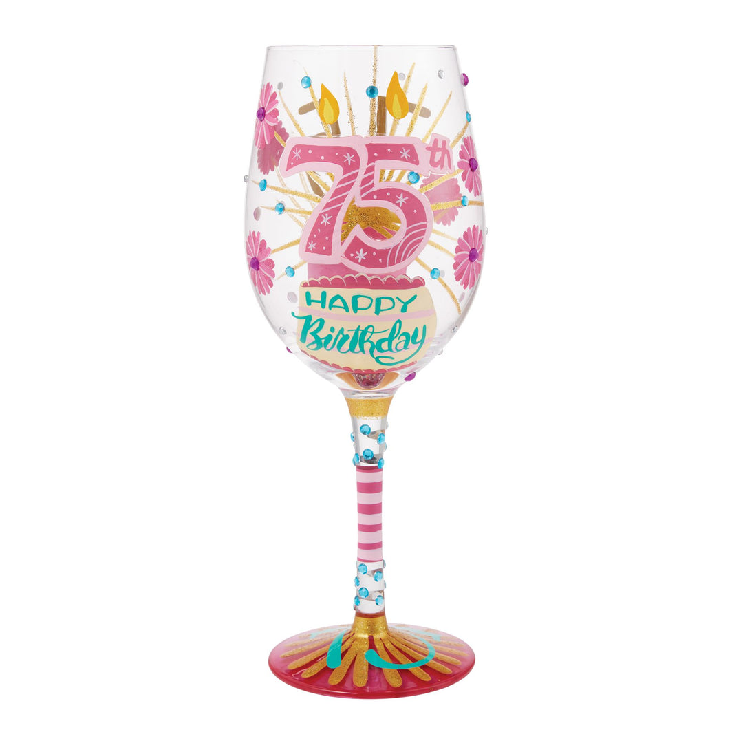 Happy 75th Birthday Wine Glass by Lolita