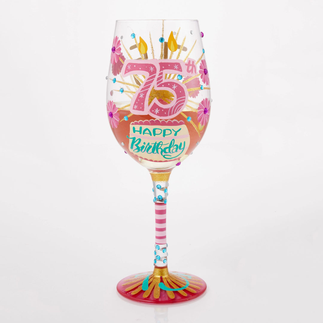 Happy 75th Birthday Wine Glass by Lolita