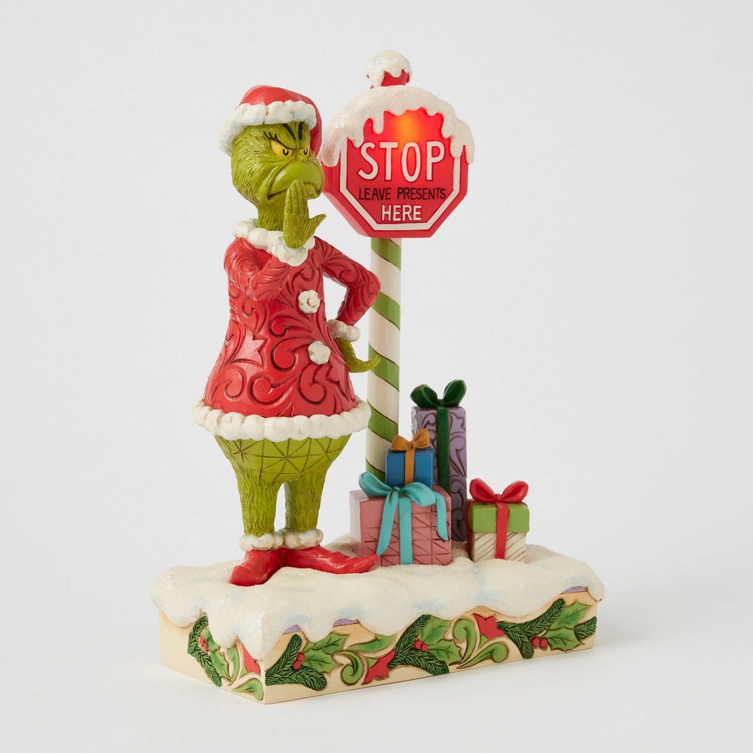 The Grinch with Flashing Stop Sign Figurine - The Grinch by Jim Shore