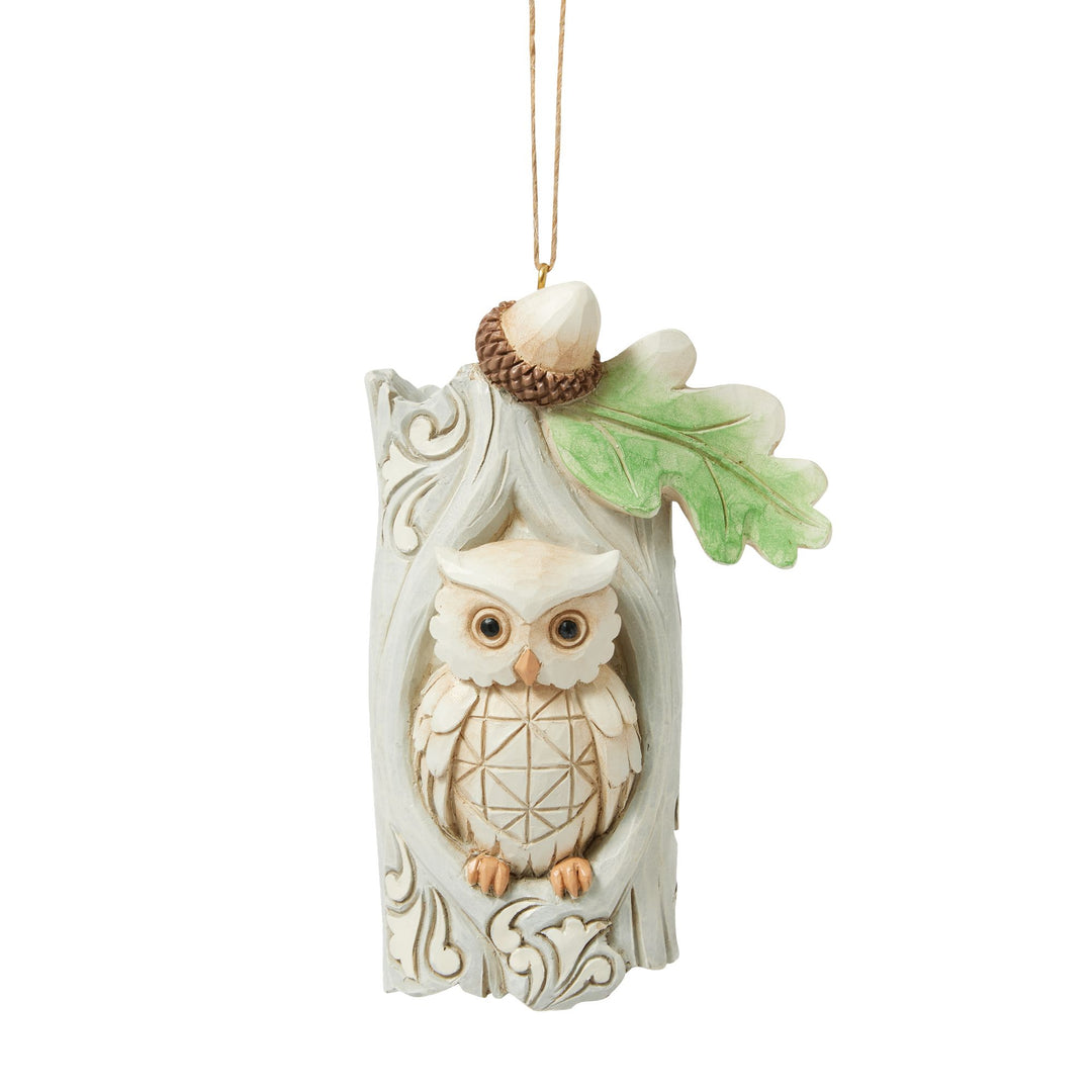 White Woodland Owl in Tree Hanging Ornament - Heartwood Creek by Jim Shore