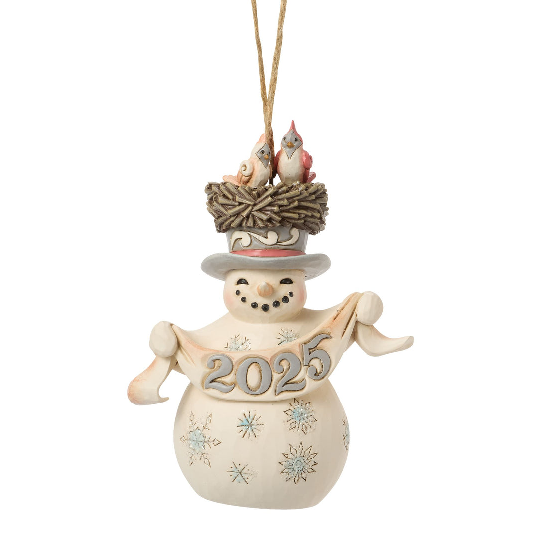 White Woodland 2025 Snowman with Hat Hanging Ornament  - Heartwood Creek by JimShore