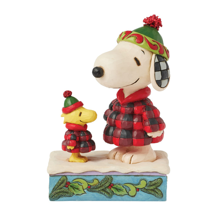 Cozy Companies (Snoopy & Woodstock in Plaid Puffer Jackets) - Peanuts by Jim Shore