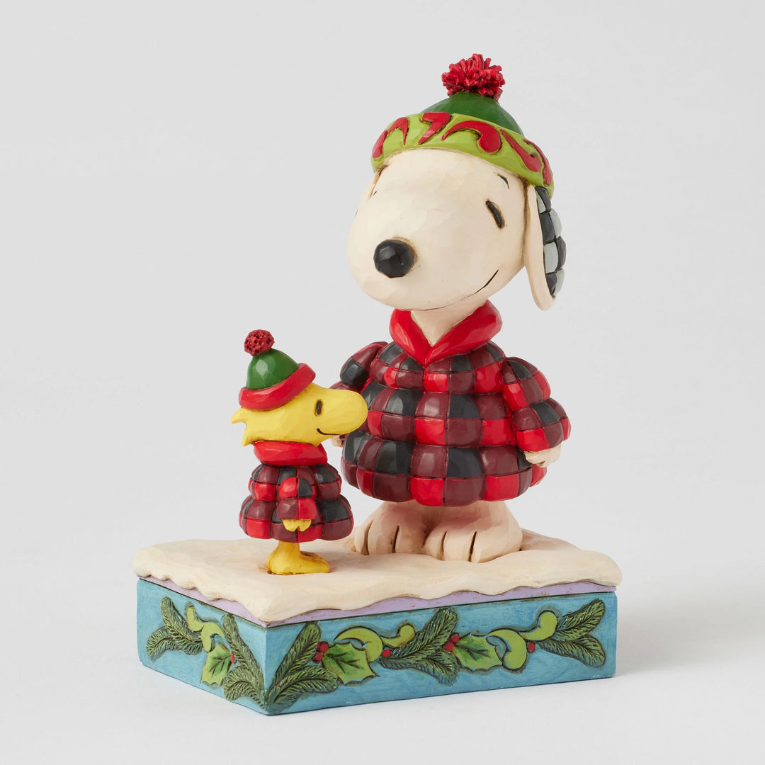 Cozy Companies (Snoopy & Woodstock in Plaid Puffer Jackets) - Peanuts by Jim Shore