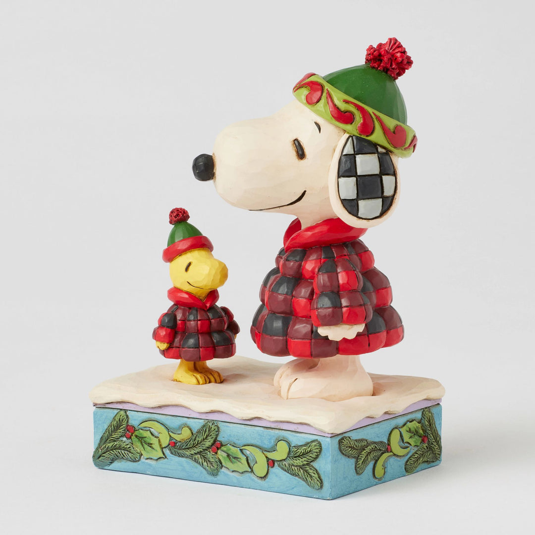 Cozy Companies (Snoopy & Woodstock in Plaid Puffer Jackets) - Peanuts by Jim Shore