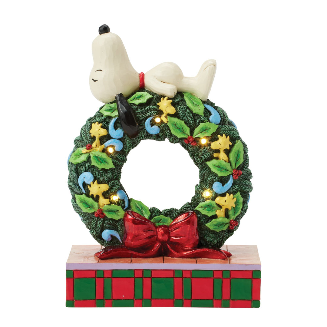 Happy Holiday Dreams (Snoopy Sleeping on LED Wreath) - Peanuts by Jim Shore