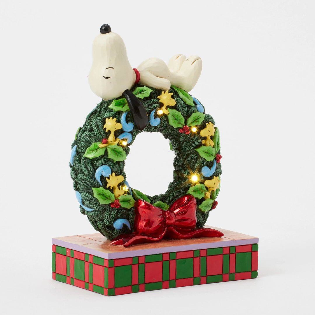 Happy Holiday Dreams (Snoopy Sleeping on LED Wreath) - Peanuts by Jim Shore