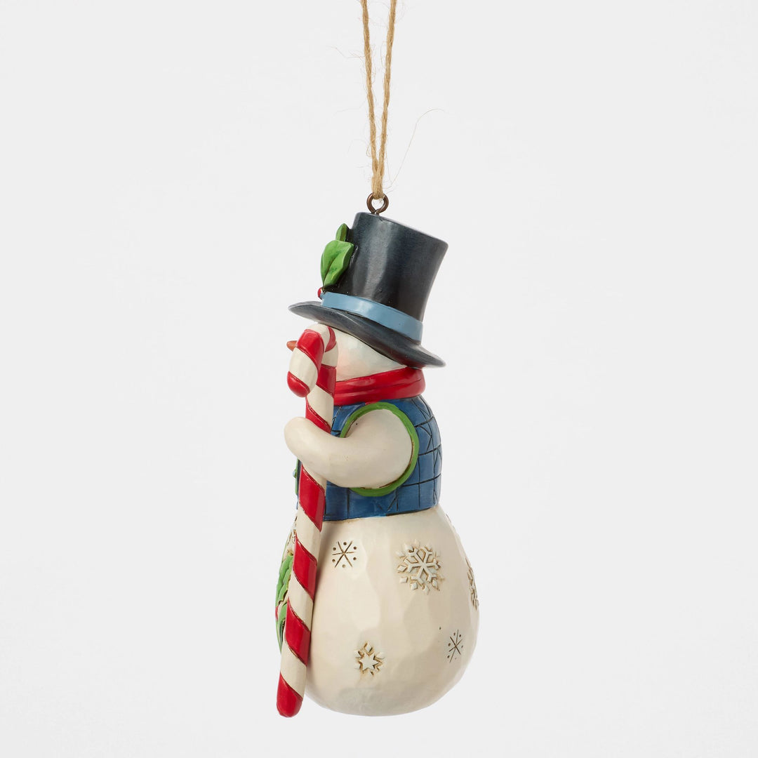 Snowman with Candy Cane Hanging Ornament - Heartwood Creek by Jim Shore