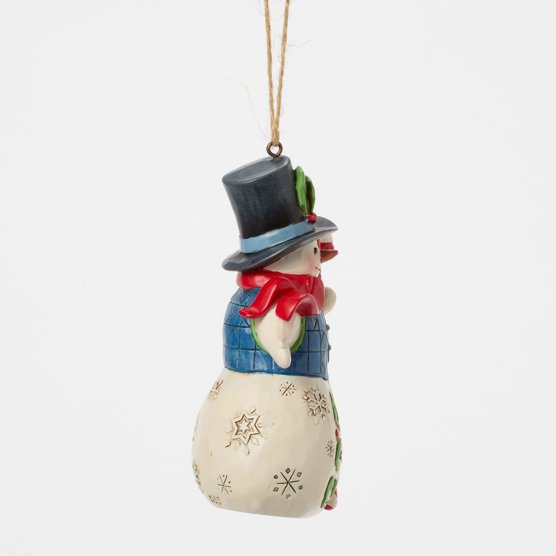 Snowman with Candy Cane Hanging Ornament - Heartwood Creek by Jim Shore