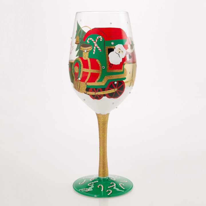 Santa's Chugging Along Wine Glass by Lolita