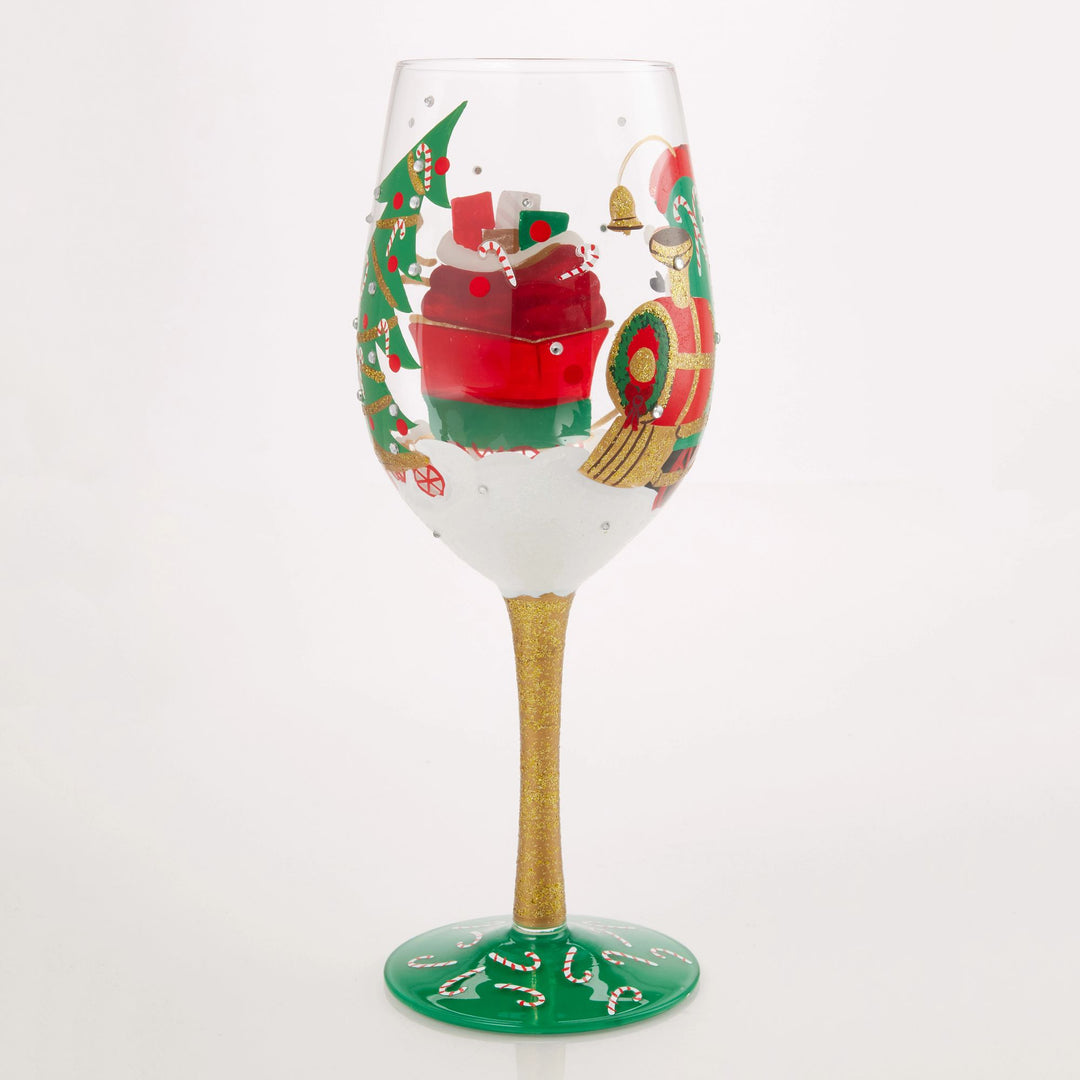 Santa's Chugging Along Wine Glass by Lolita