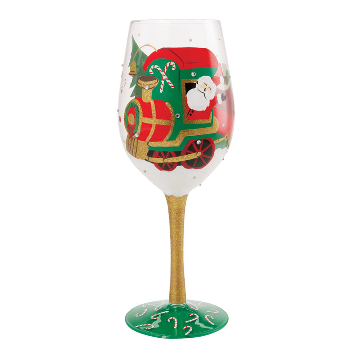 Santa's Chugging Along Wine Glass by Lolita