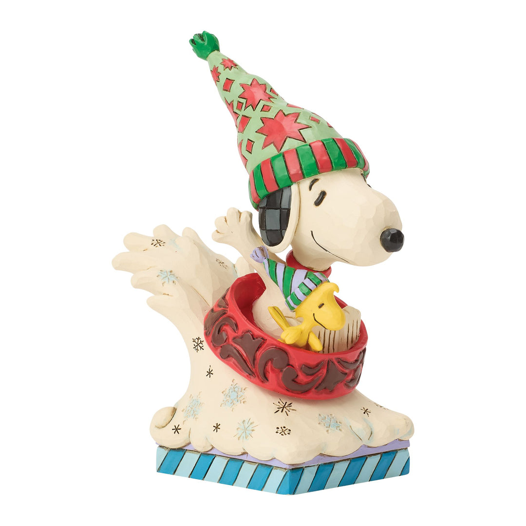 Snowy Shenanigans (Snoopy and Woodstock Dog Bowl Sled Figurine)